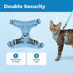 Voyager Escape-Proof Step-in Lock Cat Harness & 5ft Neoprene-Handle Leash Set All-Weather Mesh with Reflective Stitching for Small to Large Cats by Best Pet Supplies, Baby Blue (327), XXXS