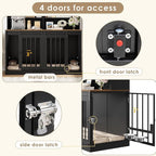 TTVIEW 71"H x 55"L Large Dog Crate Furniture with Hutch Shelf and Glass Door, Indoor Dog Kennel with Divider and Feeding Bowls for Large Dogs 2 Pets, Heavy Duty Dog Cage Pet House with 4 Doors, Black