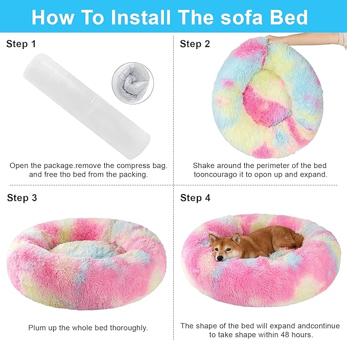 Dog Calming Beds for Small Medium Large Dogs - Round Donut Washable Puppy Dog Bed, Anti-Slip Faux Fur Fluffy Donut Cuddle Anxiety Cat Pet Bed(20'' Color)