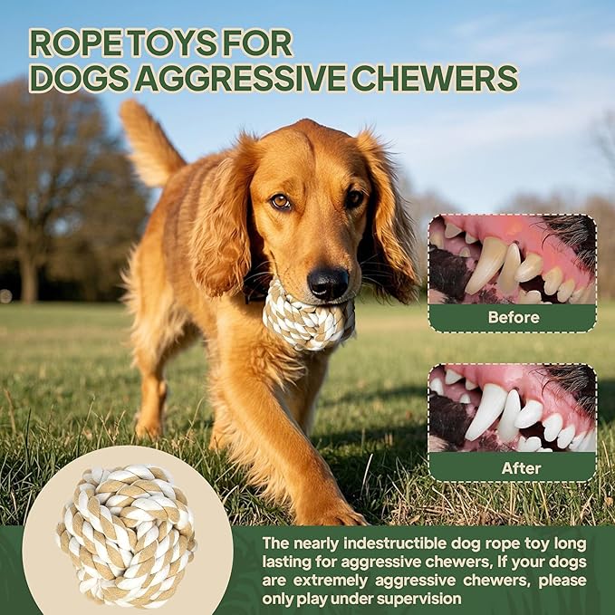 TwoEar Dog Rope Toys for Large Dogs - 3 Pack Indestructible Natural Cotton Rope Toys for Dogs Large/Medium Breeds - Tough Chew Tug of War Dog Toy for Boredom, Teeth Clean