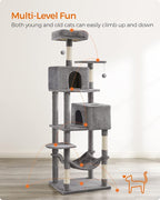 Feandrea Cat Tree, 75.2-Inch Cat Tower for Indoor Cats, Plush Multi-Level Cat Condo with 5 Scratching Posts, 2 Perches, 2 Caves, Hammock, 2 Pompoms, Light Gray UPCT191W01