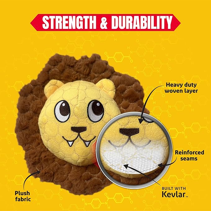 Bite Force -Durable & Strong Dog Toy Mighty Leo with Squeaker, Kevlar-Reinforced for Aggressive Chewers for Small Medium Large Dogs - Yellow.