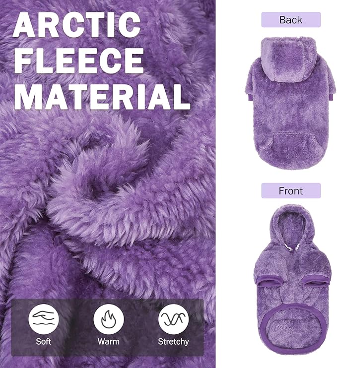 SCENEREAL Fuzzy Small Dog Sweater/Hoodie, Fleece Warm Sweatshirt Medium with Pocket, Girl Boy Dog Clothes for Winter/Fall, Frenchie Bulldog Cute Male/Female Outfit with Leash Hole