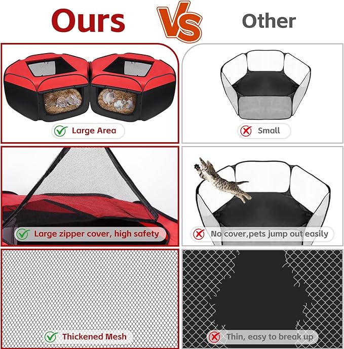 Chick Brooder Box, 2Pcs Removable Pop-up Small Animals Playpen, Pet Cage Tent with Cover & Zippers, Water Repellent Portable Yard Fence Indoor Outdoor for Chick, Rabbits, Kittens, Puppies