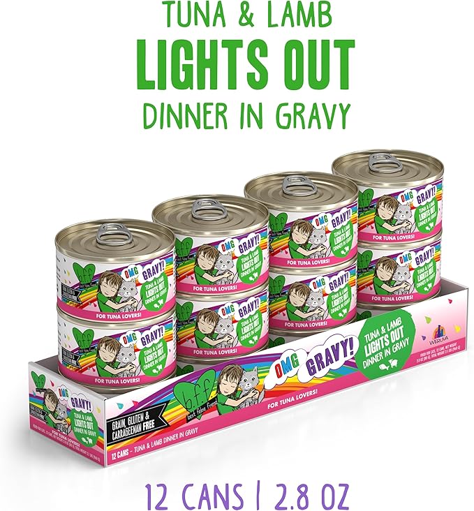 B.F.F. OMG - Best Feline Friend Oh My Gravy!, Tuna & Lamb Lights Out with Tuna & Lamb, 2.8oz Can (Pack of 12)