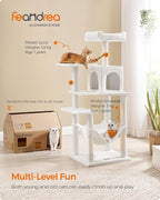 Feandrea Cat Tree, 56.3-Inch Cat Tower for Indoor Cats, Multi-Level Cat Condo with 4 Scratching Posts, 2 Perches, Hammock, Cave, Cream White UPCT161T01