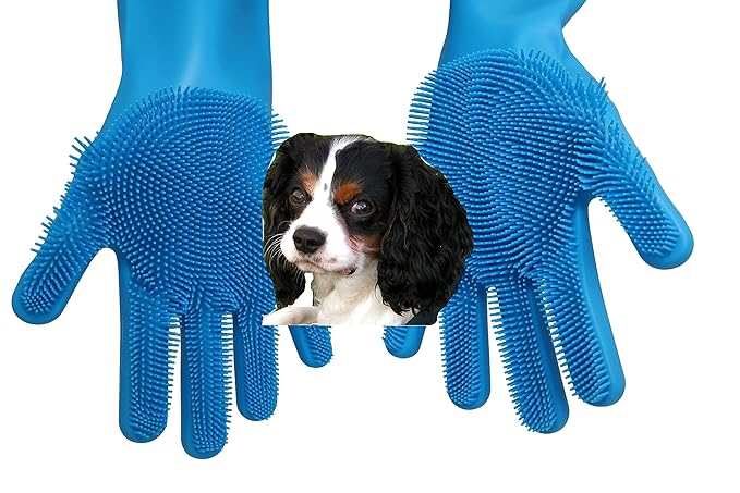 Pet Grooming Gloves - Hair Removal, Massage, and Bathing Shampoo Gloves in Blue