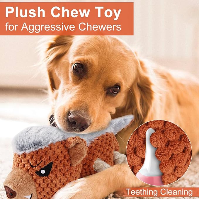 Dog Toys - Squeaky Interactive Plush Dog Toy with Rope, Chew Toy for Large Dogs, Small Dogs & Puppies - Tug of War Dog Toy for Aggressive Chewers, Pet Toys for Dogs