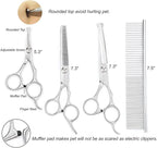 Dog Grooming Scissors Kit, Safety Round Tip, Heavy Duty Stainless Steel Dog Scissors and Nail Clippers, 6 in 1 Dog Grooming Kit