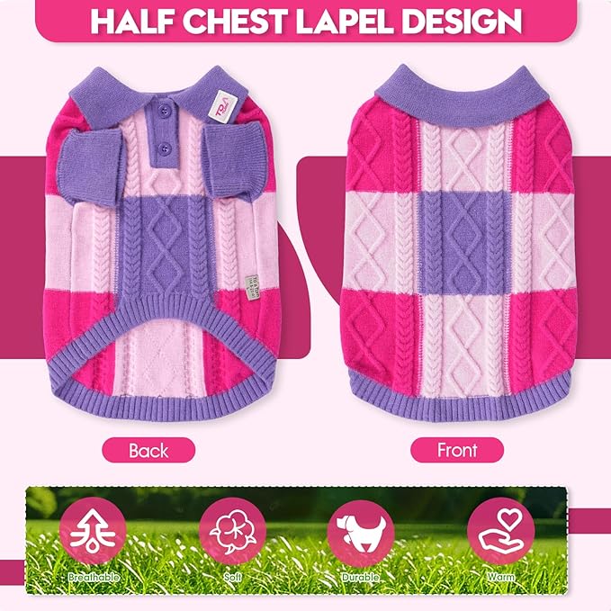 Pullover Dog Sweater,Half Chest Lapel Design Pet Sweaters for Dogs Boys or Girls,Pet Knitted Dog Clothes,Pet Clothing,Suitable for Various Sizes or Breeds Dogs Sweaters(Purple Group,2XL)