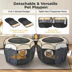 2-in-1 XLarge Pop Up Dog Cat Playpen, Detachable into 2 Separate Pens, Assembly-Free Portable Puppy House Collapsible Crates Pet Pen Tent Kennel Kitten Enclosure Cage Indoor Outdoor Foldable(L)