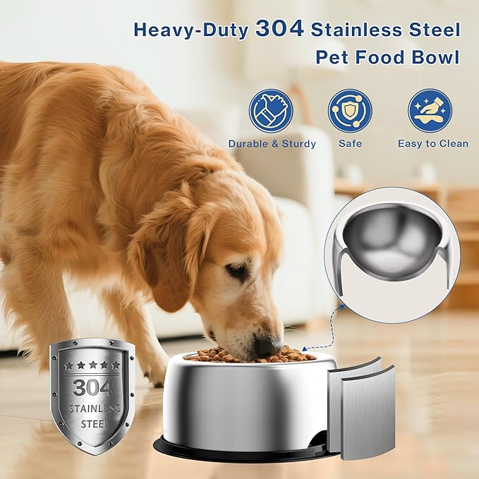 304 Stainless Steel Dog Bowls, Heavy Duty Dog Food Bowl with Extra Strong Non-Slip Mat, Thick Metal Base Water Bowl with Lick Mat for Small, Medium, Large Dogs, Indoor/Outdoor (19.8 oz)