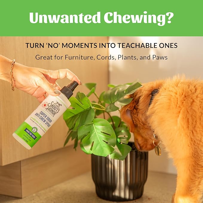 Skout's Honor Super Sour! Anti Chew Spray - Natural Ultra Bitter Formula to Help Deter That unwanted Chewing, Licking, and Biting - Safe for Pets - Safe for Indoor and Outdoor Use, 8 oz