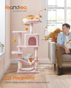 Feandrea Cat Tree, 44.1-Inch Cat Tower for Indoor Cats, Multi-Level Cat Condo with 4 Scratching Posts, 2 Perches, Hammock, Cave, Jelly Pink UPCT261P01