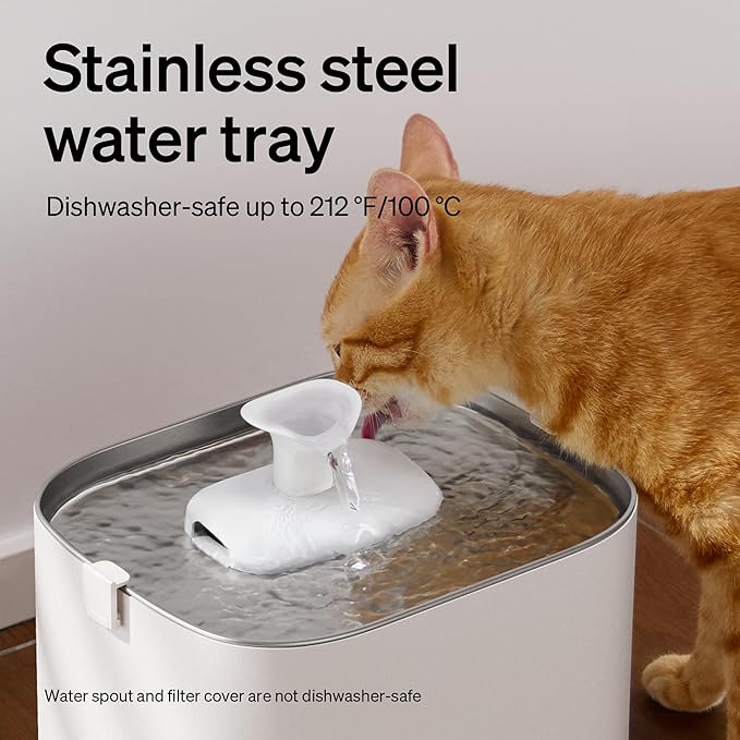 PETLIBRO Upgrade Cat Water Fountain + 4 Packs Genuine Cat Fountain Filter Replacement, Dockstream 2 Smart App Monitoring 5G WiFi Auto Cat Fountain Stainless Steel Tray for Drinking, 3L/101oz