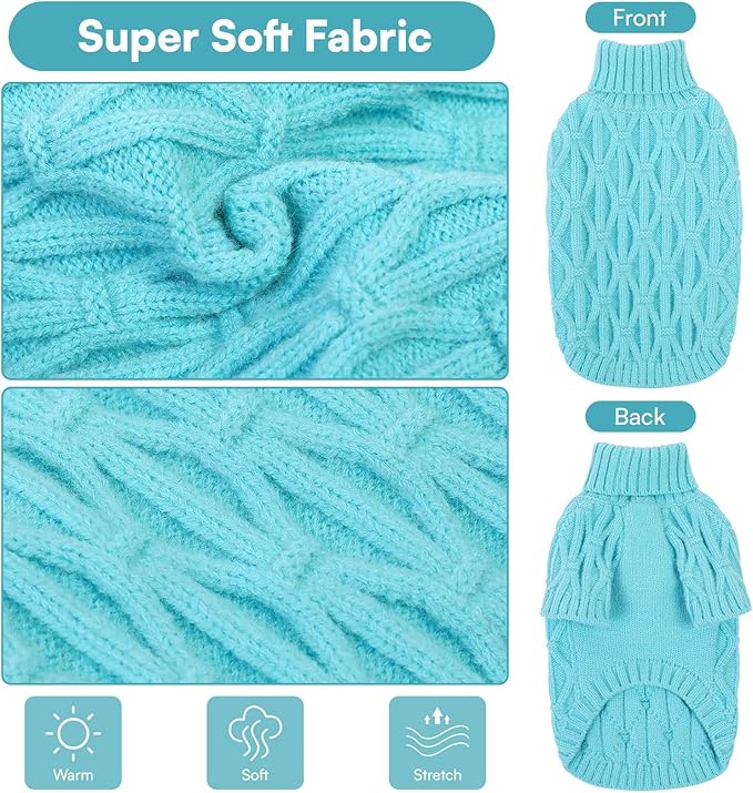 Queenmore Knitted XS Dog Sweater,Turtleneck Pullover Small Dog Sweater,Soft DogSweaters for Small Dogs Male Female, Pet Sweaters for Dogs,Thick Warm Pet Clothes for Teacup,Chihuahua(Lake Blue,XS)