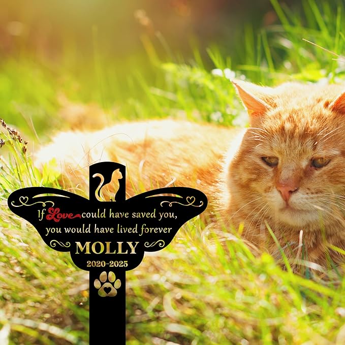 Cat Memorial Garden Marker | Engraved Pet Headstone with Custom Name and Dates | Outdoor Cat Tombstone for Yard | Garden or Cemetery | Pet Grave Markers Cats
