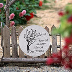 10 Inch Polyresin Memorial Garden Stone, Rooted in Love Stepping Stones Oudoor, Memorial Gifts for Loss of Loved One, Décor for Homes, Lawn and Garden (Grey Round Tree)