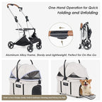 T3 Pro 3-in-1 Pet Stroller for Small Dogs & Cats – Foldable, Lightweight with Detachable Carrier, 180° Canopy & Cup Holder (Beige)