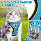 PUPTECK Cat Harness and Leash Set Escape Proof Reflective Cat Walking Harness Adjustable Soft Breathable Mesh Vest for Small Pets, Blue, S