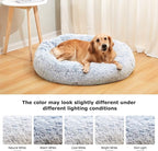 Bedfolks Calming Donut Dog Bed, 23 Inches Round Fluffy Dog Beds for Small Dogs, Machine Washable Anti-Anxiety Plush Puppy Bed（Light Blue, Small）