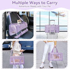 PETSFIT Soft-Sided Cat Carriers & Car Seats with Patent Safe Buckles, Clip-On Harness，19"x12"x12" Pet Travel Carrier - 20 lbs Capacity (Purple)