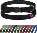 Breakaway Cat Collar Leather with Removable Bell - 13 Colors Available - Soft Adjustable Girl Boy Safety Lightweight Pet Kitten Collars Pink Brown Blue Green Red Orange Black (Black)