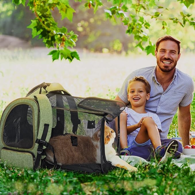 Petsfit Cat Backpack Carrier,Dog Carrier Backpacks Expandable with Great Ventilation Foldable Puppy Backpack Carrier for Travel, Hiking,Green