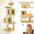 58.5inch Large Cat Tree Tower Condo for Indoor Cats, Soft Plush Multi-Level Climbing Tree Cat House with 1 360° Rotating Cat Cave, Scratching Post, More Entrance/Exit, Sisal Rope, Light Yellow