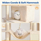 Cat Tree Tower 63in Multi-Level Cat Tower for Indoor Cats with Sisal Scratching Posts, Condo, Hammock, Dangling Ball and Extended Platform for Cats to Play, Beige