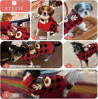 KYEESE Dog Christmas Sweater With Leash Hole - Red Buffalo Check Reindeer Pet Outfit, L