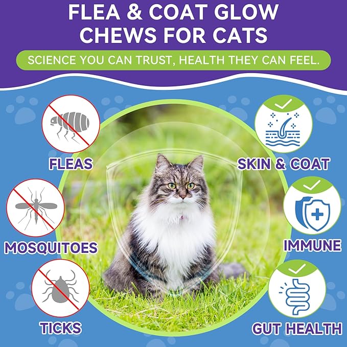 Flea and Tick Prevention for Cats - Cat Flea Treatment with Skin & Coat Support, 500 Crunchy & Creamy Chews, Oral Natural Flea Chewables for Gut & Immunity Support for All Breeds & Ages Chicken Flavor