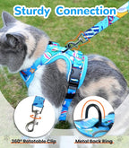 Halypet Cat Harness and Leash Set for Walking, Escape Proof Adjustable Vest Harness with 3-in-1 Integrated Buckles, Easy Control Soft Breathable Mesh with Reflective Strips for Cats, S, Ocean Blue