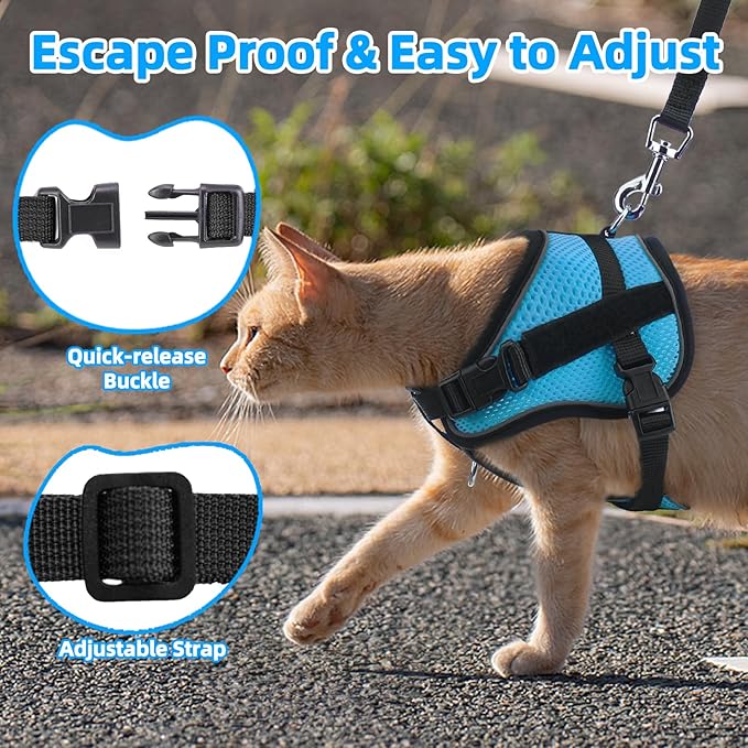 PUPTECK Cat Harness and Leash Set Escape Proof, Adjustable Reflective Kitten Jacket Easy Control, Pet Vest Harness for Cats Small Dogs Puppies Walking and Travel