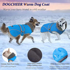Dogcheer Dog Coat, Christmas Dog Jacket Waterproof Puppy Winter Coat for Cold Weather, Reflective Adjustable Pet Snow Jacket Warm Turtleneck Fleece Sweater for Small Medium Large Dogs - Sky Blue, XL