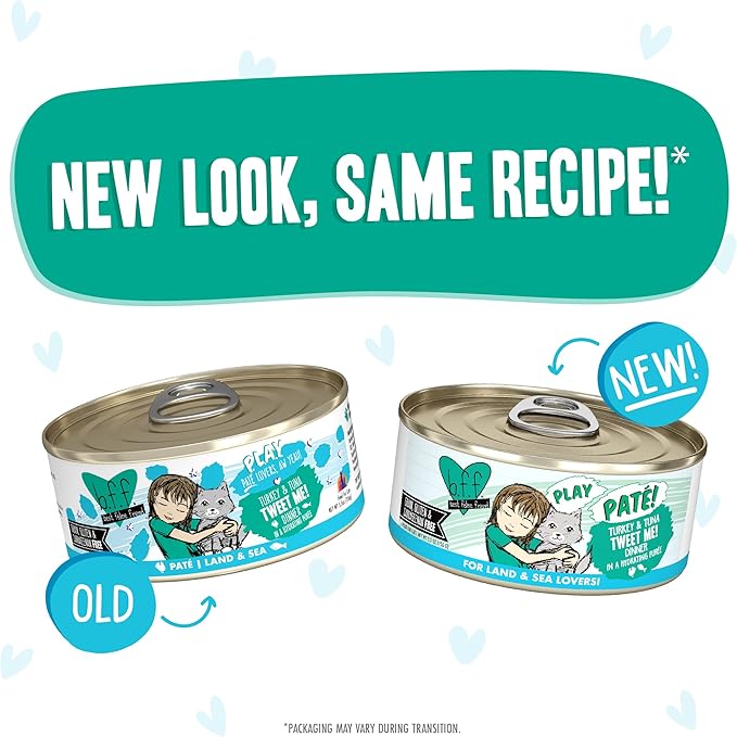 B.F.F. Play - Best Feline Friend Paté Lovers, Aw Yeah!, Turkey & Tuna Tweet Me! with Turkey & Tuna, 5.5oz Can (Pack of 8)
