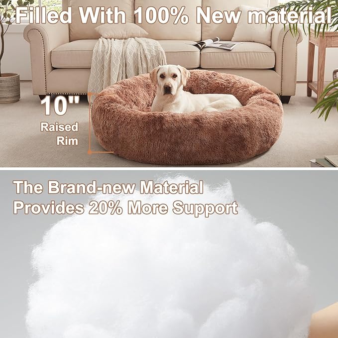 45 inches Donut Dog Bed for Extra Large Dogs,Calming Fluffy Round Jumbo Pet Bed with Removable & Washable Cover, Fits up to 150 lbs Pets (Tie-dye Brown,XL)