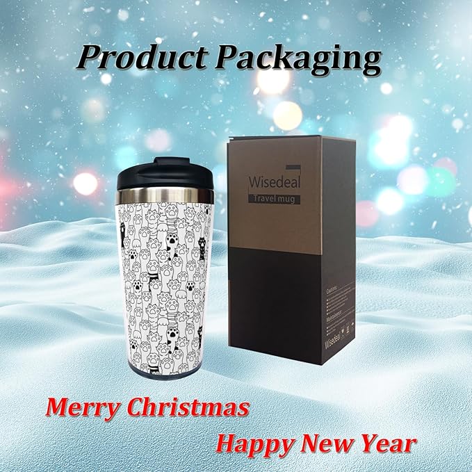 Cat Dog Paw Travel Coffee Mug with Filp Lid, Animal Stainless Steel Insulated Tumbler Cup 14 Oz, Holiday Birthday Christmas Gift for Men Women Dad Mom Sister Friend Bestie Dog Lover