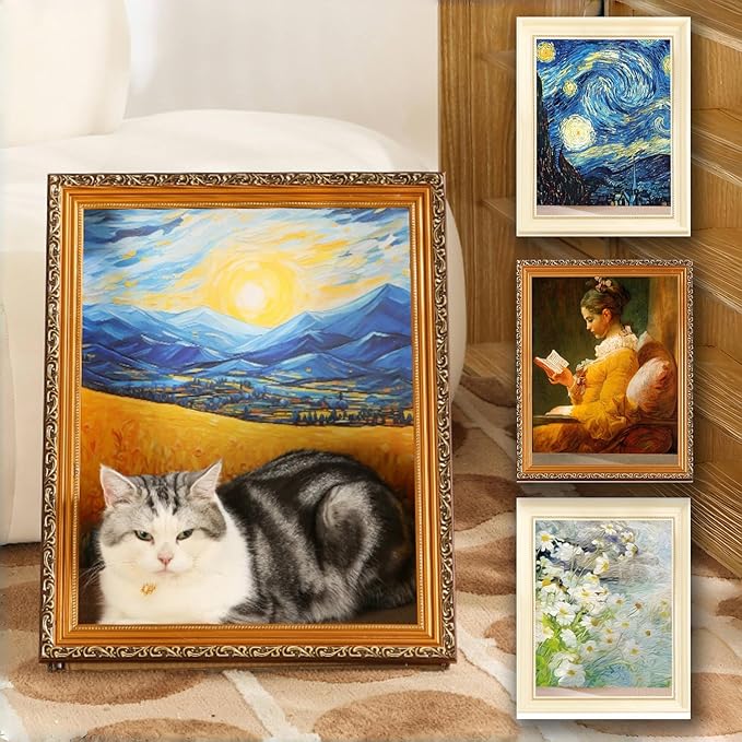 Oil Painting Cat House with Scratcher,Cat Bed Art Picture Frame Scratching Board Playing Tent Box, Assemble Kitty Couch Cave Condo Creative Pets Furniture - Kitty Living in Famous Painting (Reader)
