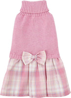 Lanyarco Pink Knitted Dog Sweater Dress, Dog Sweaters for Small Dogs Girl, Maltese Cat Apparel, Small (S)