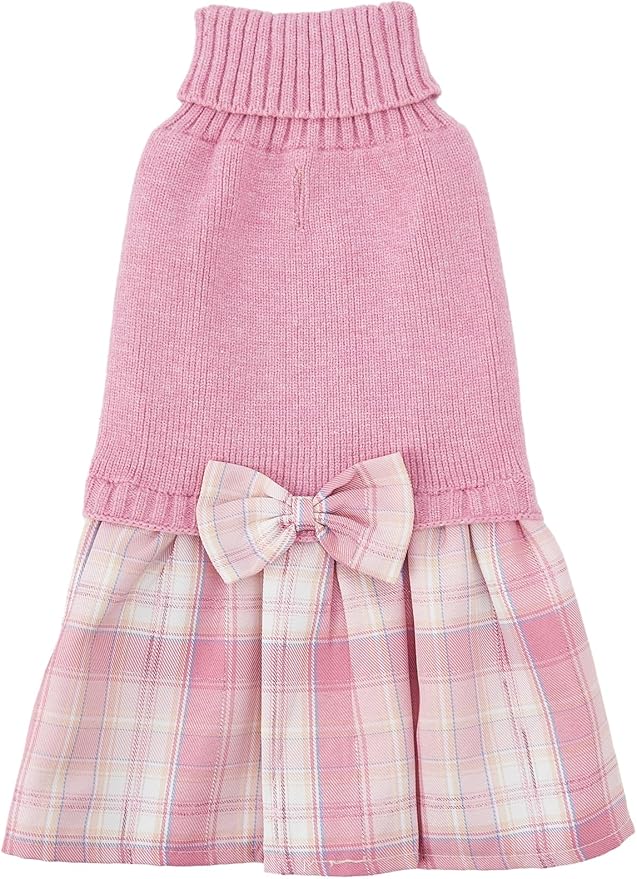 Lanyarco Pink Knitted Dog Sweater Dress, Dog Sweaters for Small Dogs Girl, Maltese Cat Apparel, Small (S)