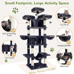Globlazer Big Cat Tower for Indoor Cats, 80inch Cat Tower for Multiple Adult Cats XXL Cat Tree with Scratching Post, Hammock, 3 Perches, 2 Condos, 2 Hanging Basket, F80, Dark Grey