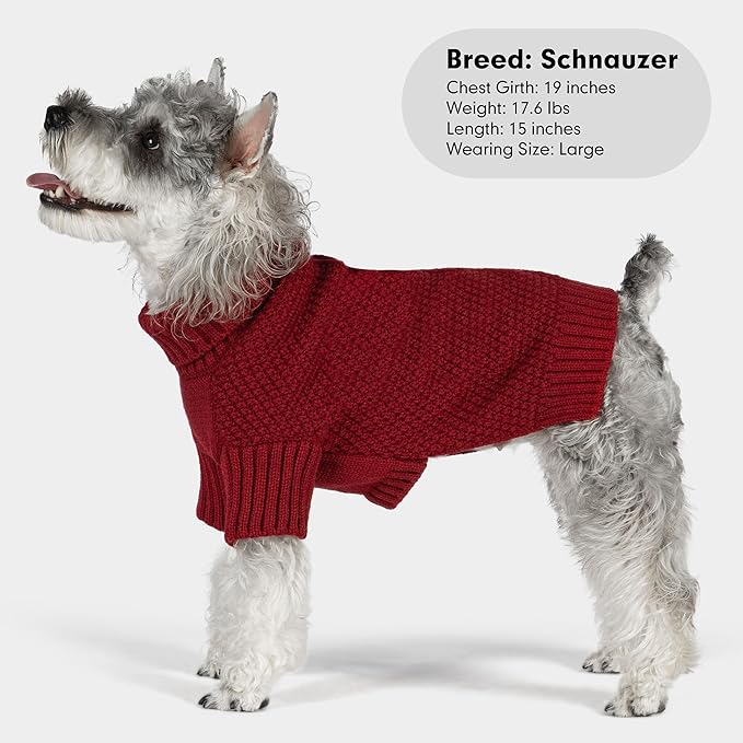 cyeollo Dog Sweater Turtleneck Soft Knitted Sweaters with Leash Hole Warm Cozy Dog Clothes for Large Dogs, Burgundy 2XL