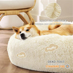 Bedsure Calming Dog Bed for Medium Dogs - Donut Washable Medium Pet Bed, Anti-Slip Round Fluffy Plush Faux Fur Cat Bed, Fits up to 45 lbs Pets, Cream, 30 inches
