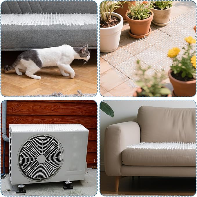 13Ft x 12 Inch Scat Mats for Cats with 12 Ground Stakes 12 Zip Ties, Cat Repellent Mats Training Plastic Cat Scat Mat with Spikes, Cats Digging Stopper Prickle Strip for Indoor Outdoor Sofa Furniture