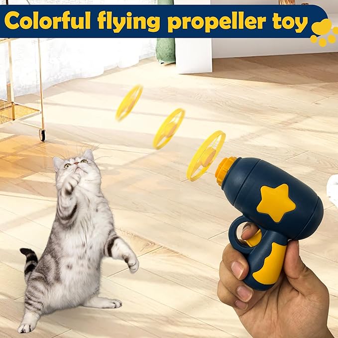 18 PCS Cat Fetch Toy with Colorful Flying Propellers Set, Cat Playing Tracking Interactive Toys for Kitten Chasing Training Hunting
