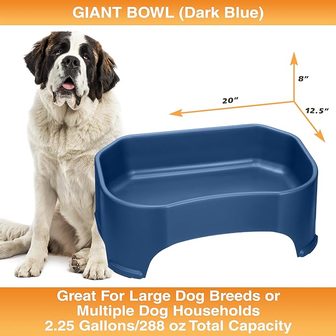 Neater Pet Brands Extra Large Water Bowl for Dogs, Outdoor Dog Water Bowl (2.25 Gallon Extra-Large Capacity), Big Trough Style Food Dish for Indoors or Outside, No Spill Large Dog Bowls, Dark Blue
