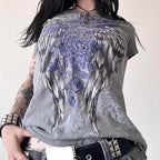 Gothic Tees for Women Y2K Grunge Graphic Short Sleeve Crew Neck T-Shirts 90s Vintage Aesthetic Emo Clothes