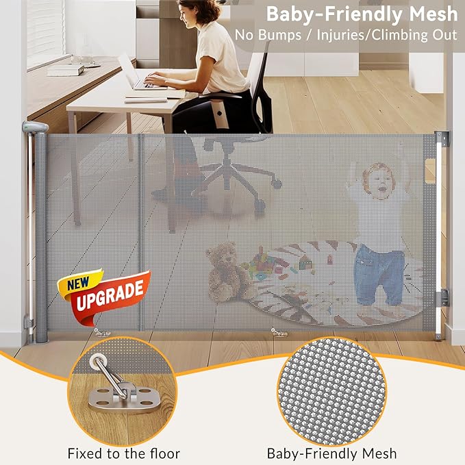 138 Inch Reinforced Retractable Baby Gates Extra Wide, Uamector Mesh Baby Gate or Dog Gate,Toddler Pet Retractable Gate Adjustable Length for Large Openings Stairs Doorways Hallway Indoor Outdoor