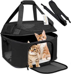 Large Cat Carrier for 2 Cats, Soft Side Carrier for Kitten Puppy, Collapsible Travel Dog Carrier TSA Airline Approved Cat Carrier Backpack for 20 lbs Pets,Black